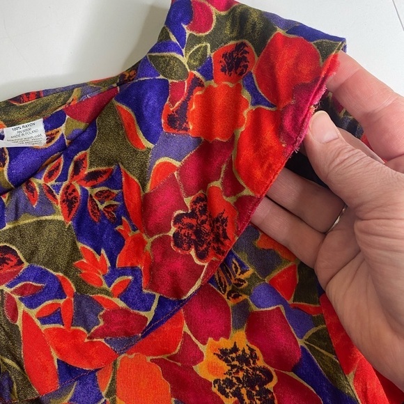 Vintage Oversized Collar Long Sleeve Red Floral Tunic Sz Med - Picture 6 of 7